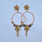 "Enchanting Gold-Plated Enamelled Jhumka Earrings with Chain Tassel, Featuring Cubic Zirconia and Beads, Ideal for Women and Girls - RajsiPoshak