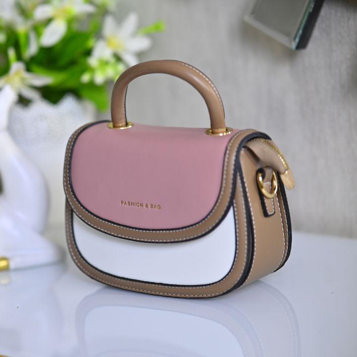 Pink Brown Cross Body Bag PU leather - RajsiPoshak