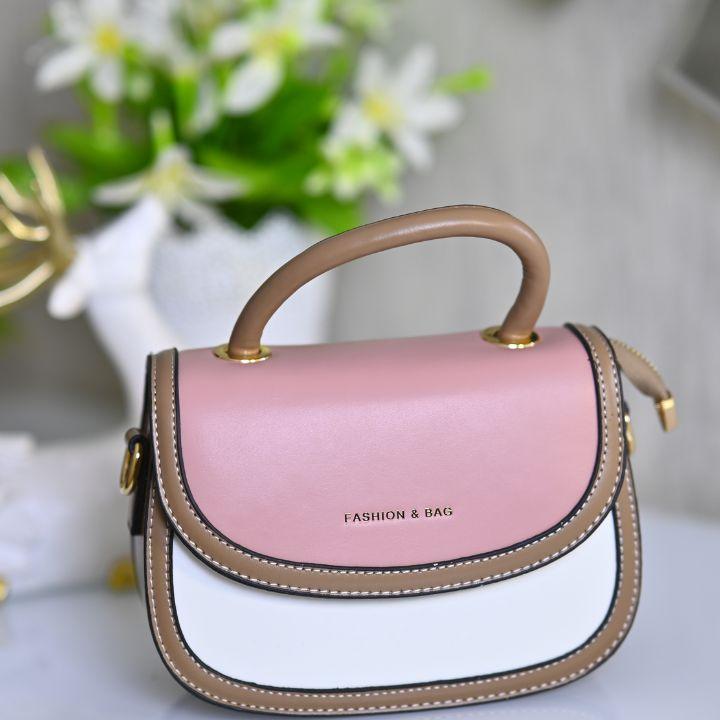 Pink Brown Cross Body Bag PU leather - RajsiPoshak