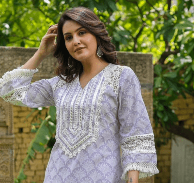 LIGHT PURPLE COTTON DESIGNER COORDSET - RajsiPoshak