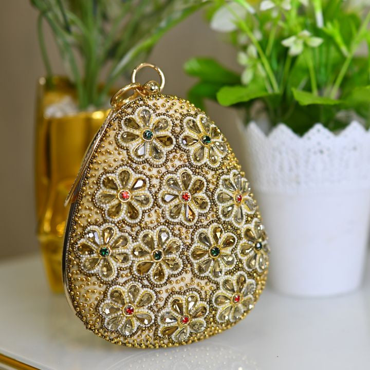 Almond Clutch with Bangle Styled Handle - RajsiPoshak