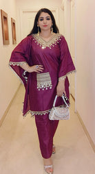 WINE KAFTAN SILK CO-ORD - RajsiPoshak