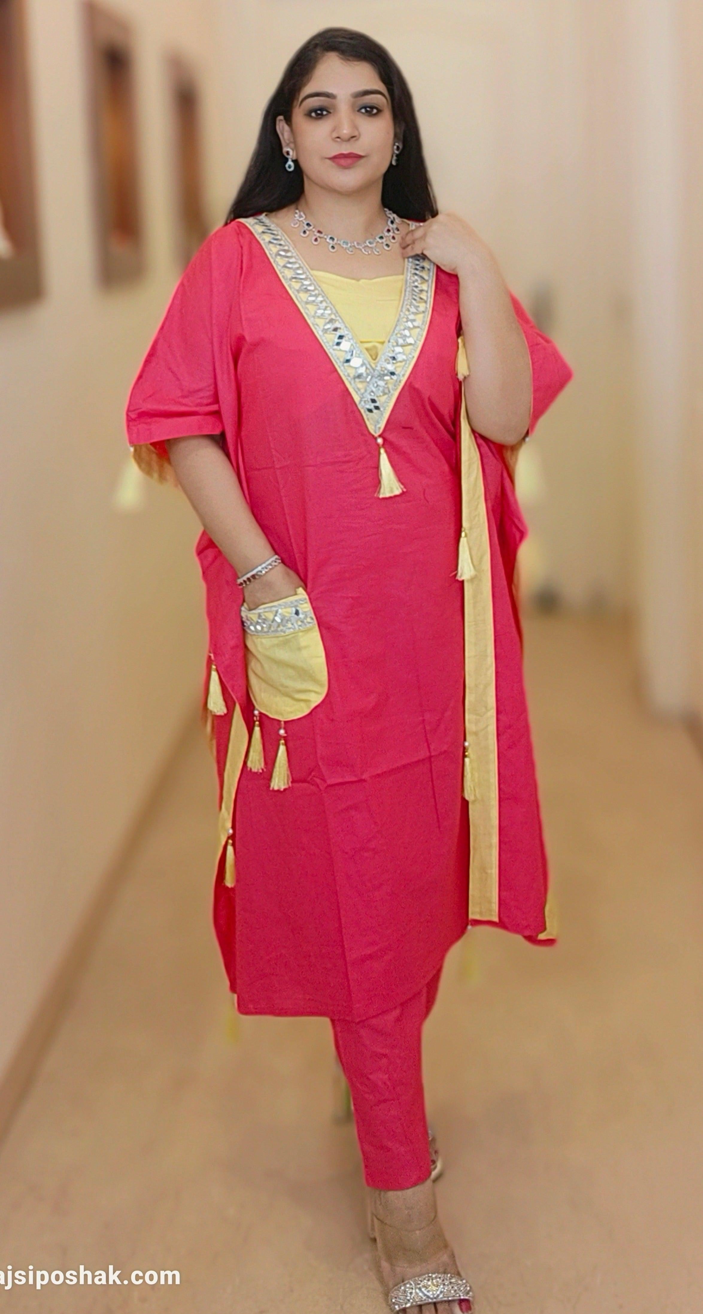 PINK/YELLOW TRENDY PARTY WEAR KAFTAN WITH PANT - RajsiPoshak