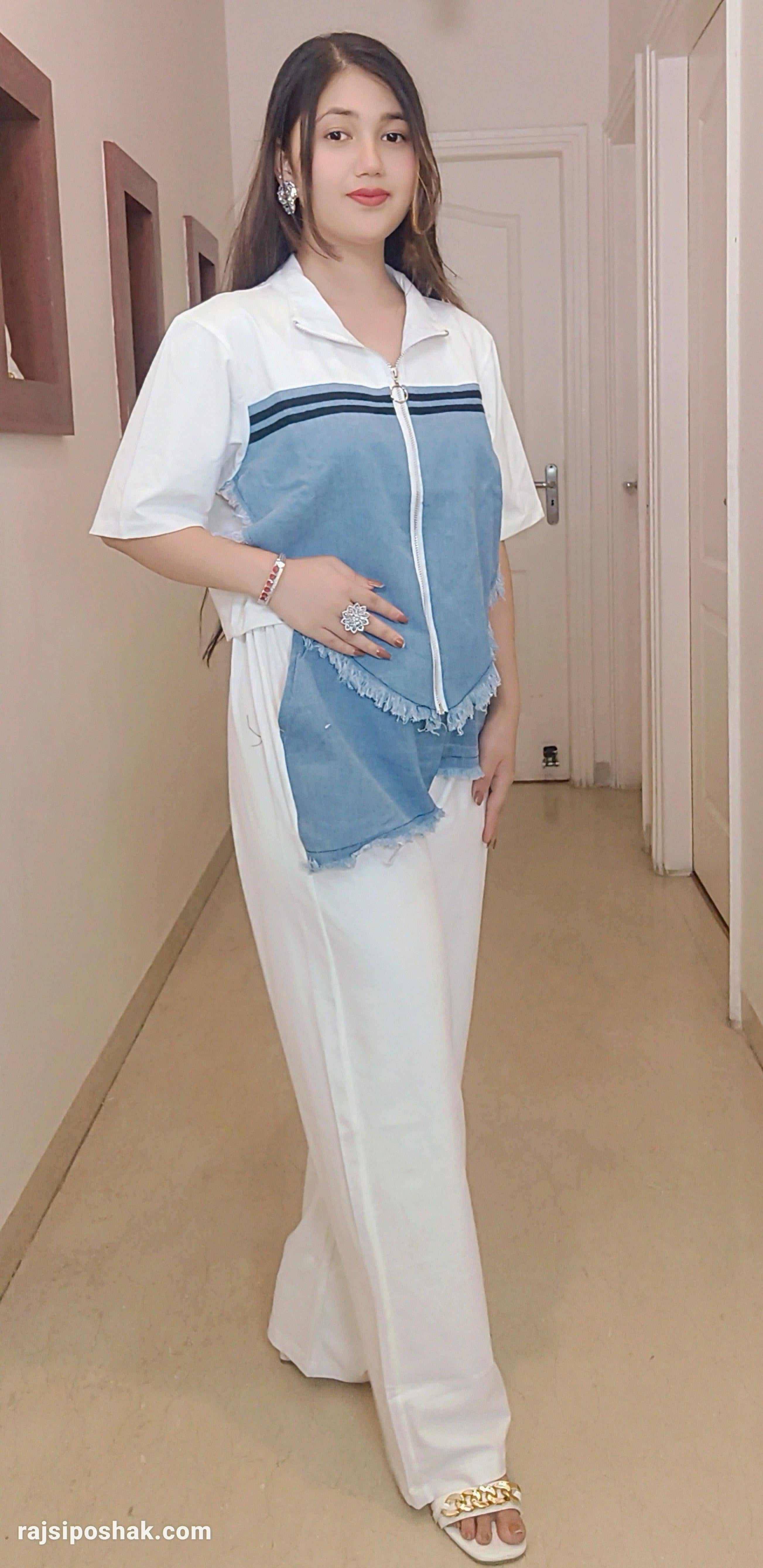 DENIM & HOSIEARY BLUE AIRPORT LOOK COORD SET - RajsiPoshak