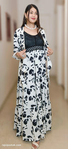 BLACK & WHITE GEORGETTE LONG DRESS WITH SHRUG - RajsiPoshak