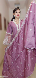 PURPLE EMBROIDERED RUSSIAN SILK SUIT - RajsiPoshak