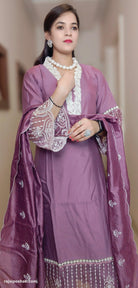 PURPLE EMBROIDERED RUSSIAN SILK SUIT - RajsiPoshak