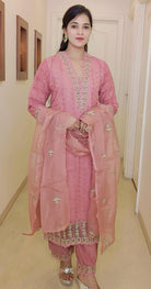 ONION PINK EMBROIDERED COTTON SUIT - RajsiPoshak