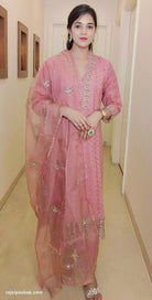 ONION PINK EMBROIDERED COTTON SUIT - RajsiPoshak