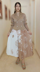 BROWN/WHITE IMPORTED FABRIC  FRILL DRESS - RajsiPoshak