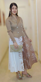 BROWN/WHITE IMPORTED FABRIC  FRILL DRESS - RajsiPoshak