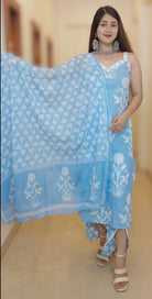 SKY BLUE & PURPLE PURE COTTON DESIGNER SUIT - RajsiPoshak