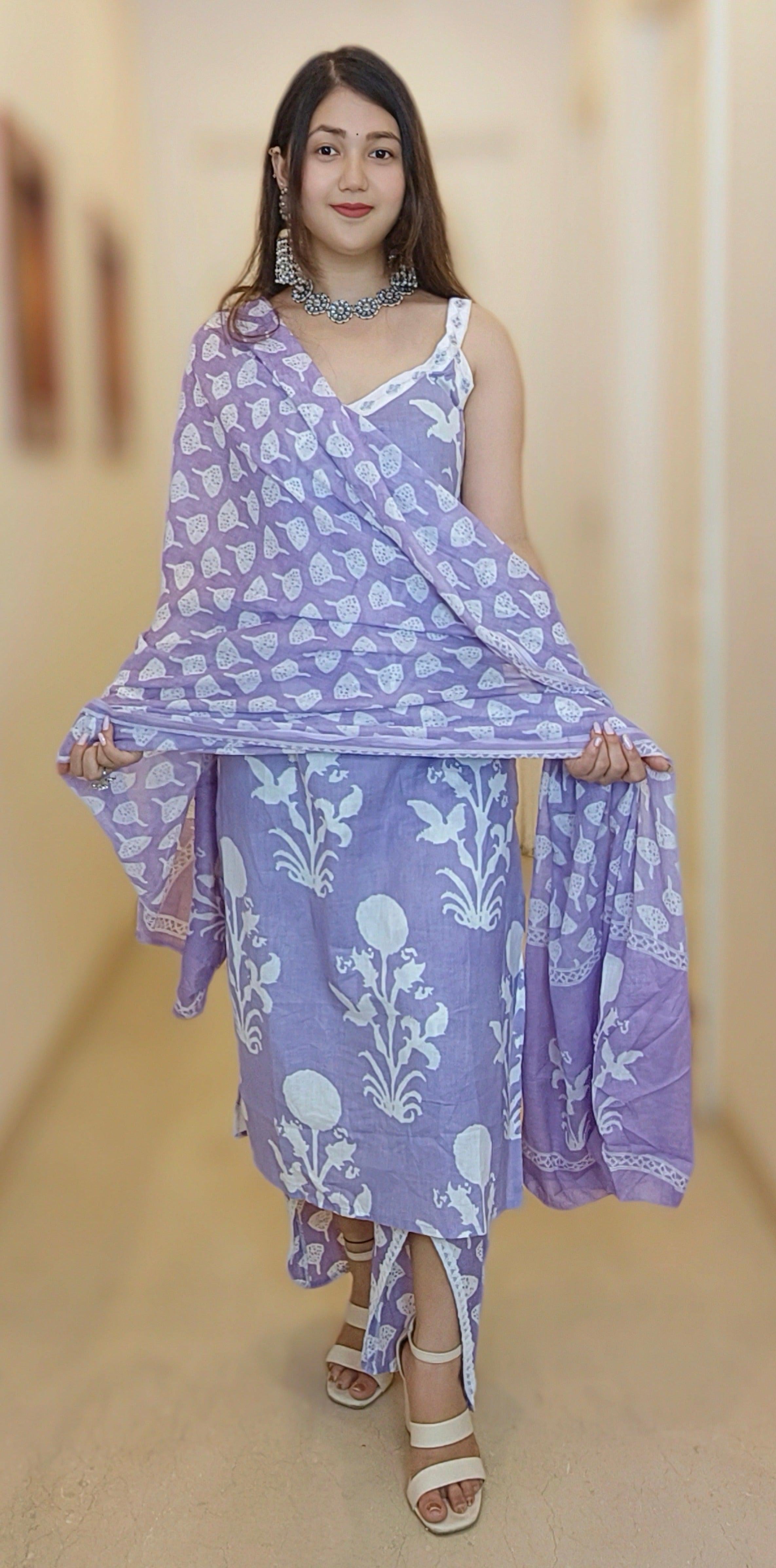 SKY BLUE & PURPLE PURE COTTON DESIGNER SUIT - RajsiPoshak