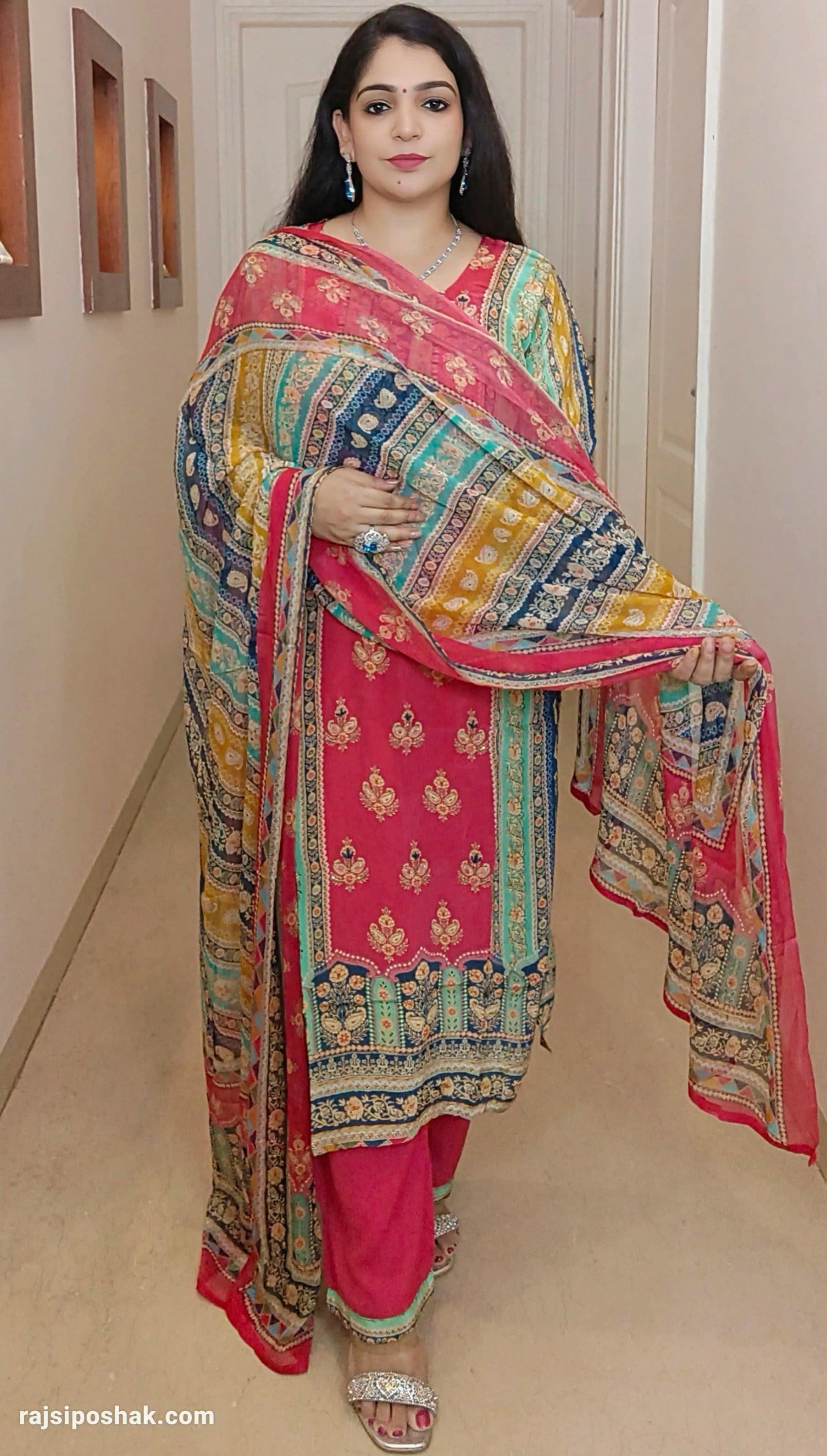 Multicolor Crepe Suit with Cotton Lining C-070601 - RajsiPoshak