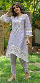 LIGHT PURPLE COTTON DESIGNER COORDSET - RajsiPoshak