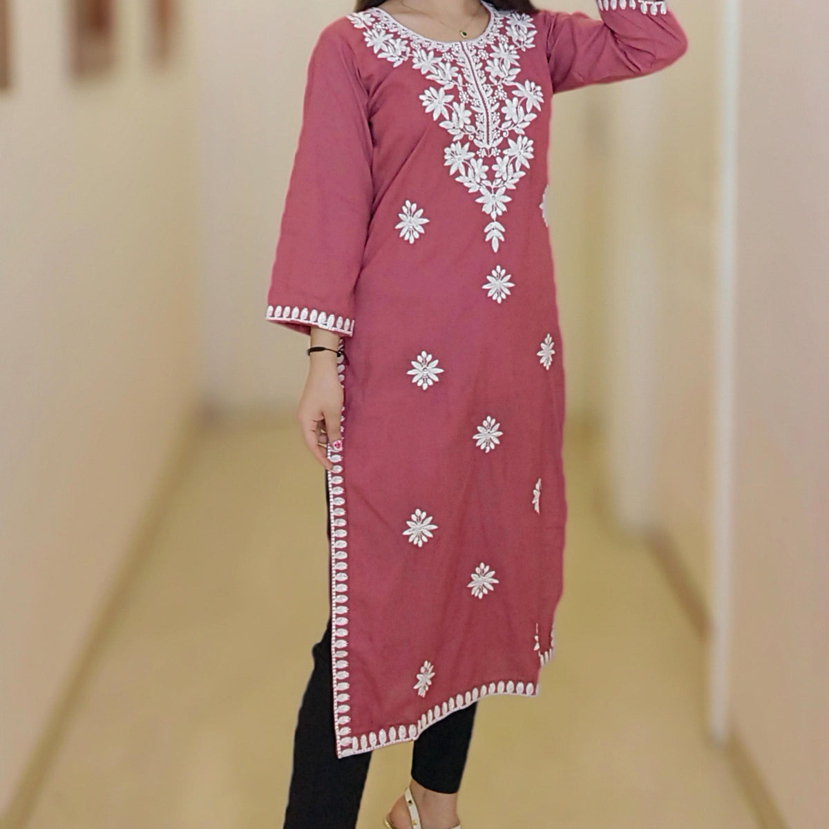 PEACH & FIROZI KHADI COTTON KURTI – RajsiPoshak